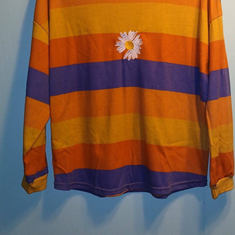 Striped Orange and Purple Long Sleeve Shirt with Daisy